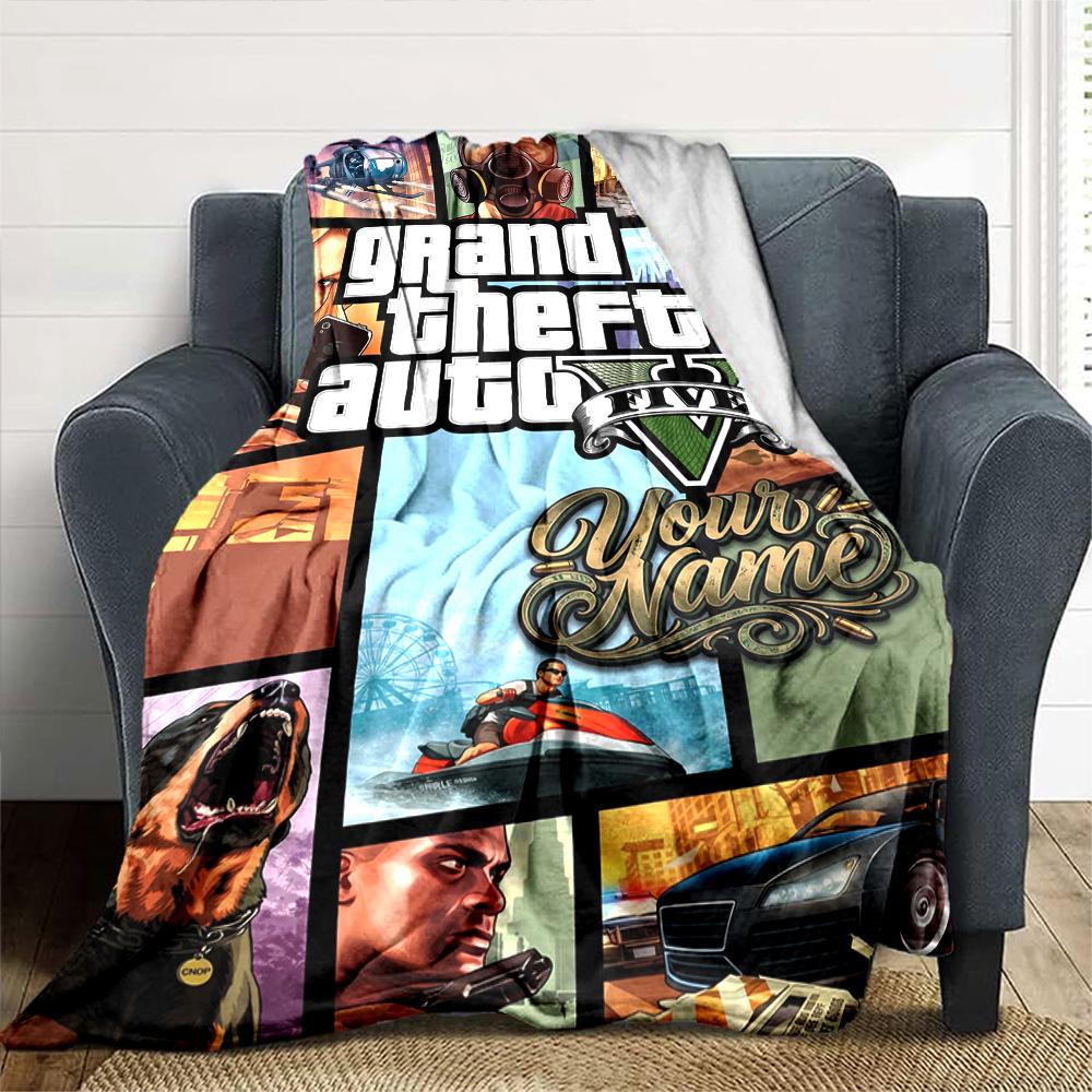 Gta Personalized Text Blanket Gift Customizable Blanket Soft & Cozy for Chair Home Decor Nap Bedding Four Seasons Universal