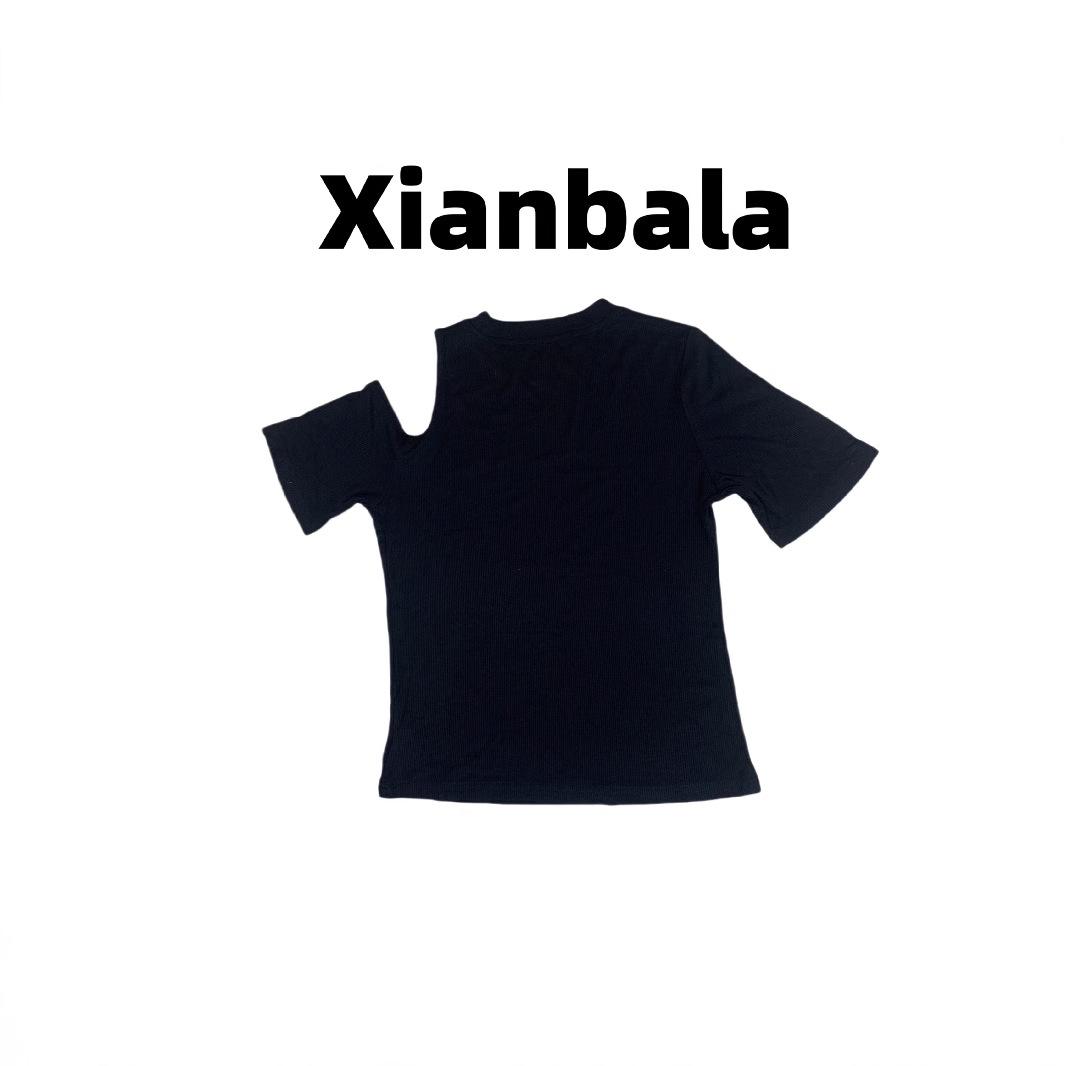 

Women s 2024 Summer Solid Color Ribbed Cotton Short Sleeve Slimming T-shirt with Round Neck Large чорний