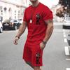 Men's 2-piece T-shirt Set with Short Sleeves, Shorts, Round Neck, Fashionable Streetwear, Sportswear