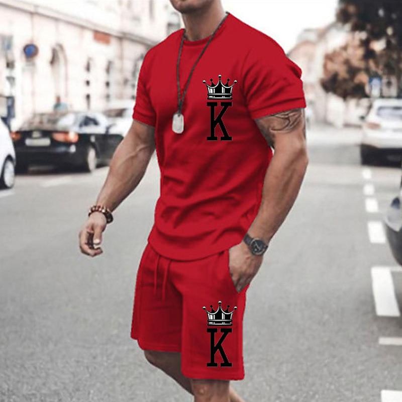 Men s Letter 2pcs Tees sets Matching Sets Short Sleeve Short Pants Daily Wear Going out Drawstring Elastic Waist Summer Black White Pink S