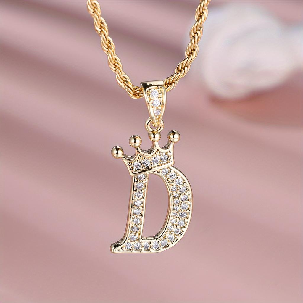 1 Pc Golden Color 26 English Letter Princess Crown Necklace Pendant Wedding Band Jewelry Valentine's Day Gift