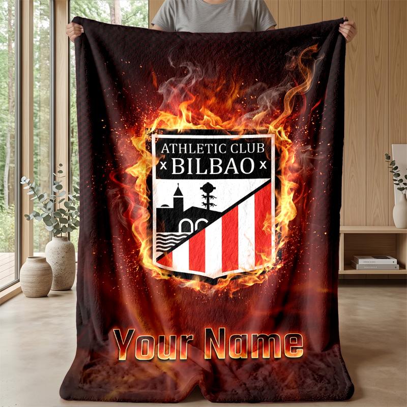 Custom Text Flannel Throw Blanket, Lightweight Cozy Bed Sofa BlanketAthletic Bilbao FC