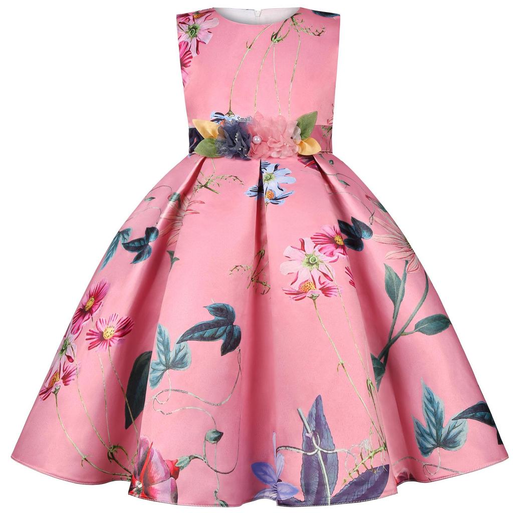 2026 New European & American Retro Floral Princess Dress for Girls - Holiday Party Evening Gown