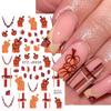 1 Blatt Herbstblatt Karomuster Linie Klebe-Slider Niedliche Kürbis-Nagelsticker Abziehbilder Herbst Erntedankfest Nageldesign Zubehör