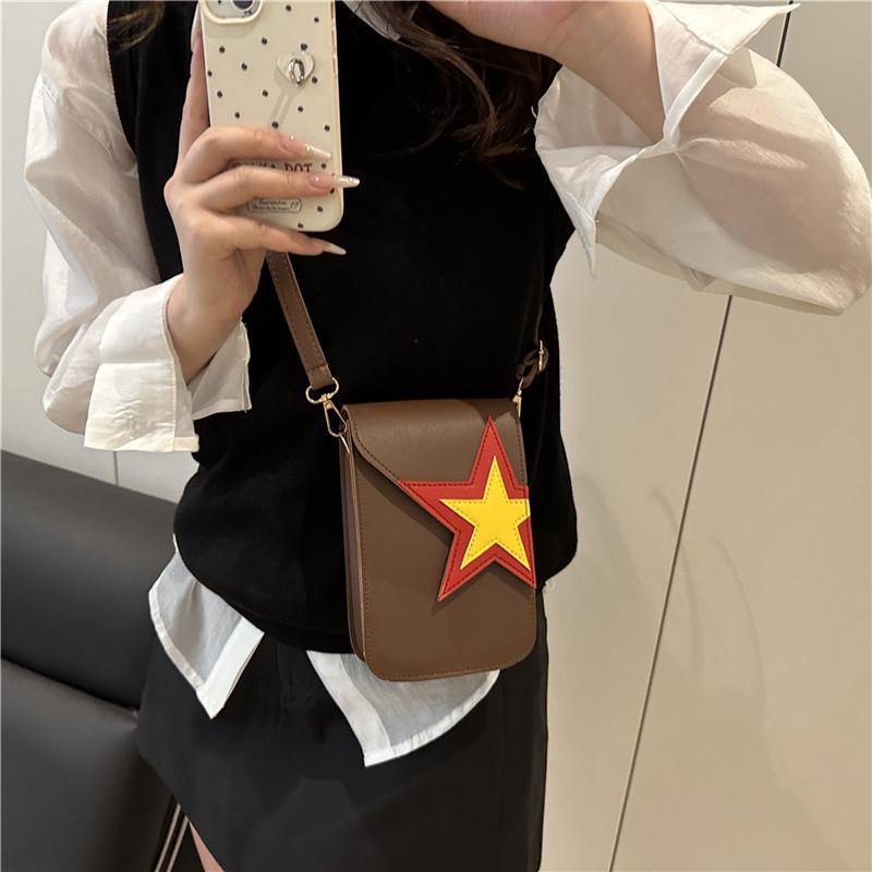2025 new simple five-pointed star versatile solid color background mobile phone bag messenger bag Internet celebrity cartoon square bag