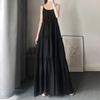 Korean Style Plus Size Spaghetti Strap Maxi Dress - Women's Slimming Summer Ankle-Length