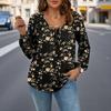 JPNTKY Women's Fashion Casual Solid Color Print V-Neck Long Sleeve Blouses & Shirts