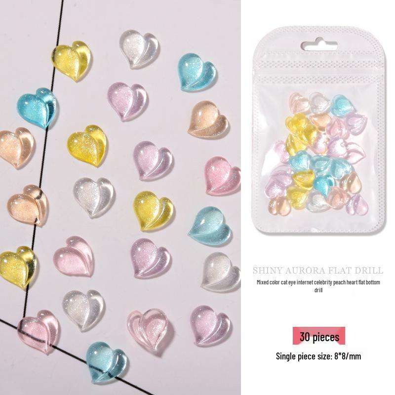 Colorful Heart Cat Eye Glass Nail Rhinestones - Valentine s Irregular Shape White Peach Heart Decorations
