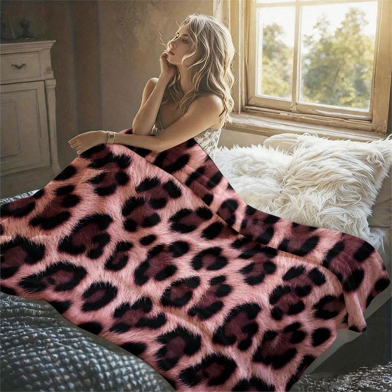 Pink Leopard Fur Texture Flannel Blanket Perfect for Sofa Office Bed Travel Sleep Read Relax Camping Four Season Use