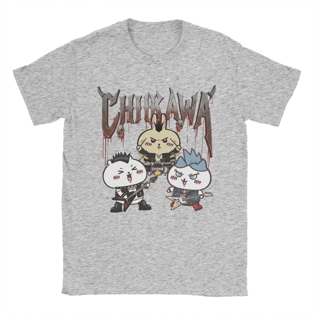 Chiikawas rock band TShirt for Unisex Vintage Cotton Tees Round Neck Short Sleeve T Shirts Gift Clothing
