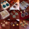 Vintage Rhombus Floral Drop Earrings - Retro Light Luxury, High-End Niche Court Style