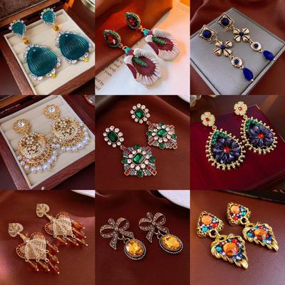 Orecchini Pendenti Rombo Floreali Vintage - Retro Lusso Leggero, Nicchia di Alta Gamma Stile Corte