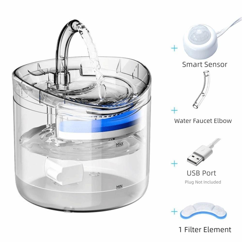 1.8L Large Capacity Cat Water Fountain USB Powered Transparent Pet Water Feeder Removable Recirculate Filtering Water Dispenser