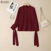 ZANZEA Damen Herbst Lässige Stehkragen Langarm Bluse