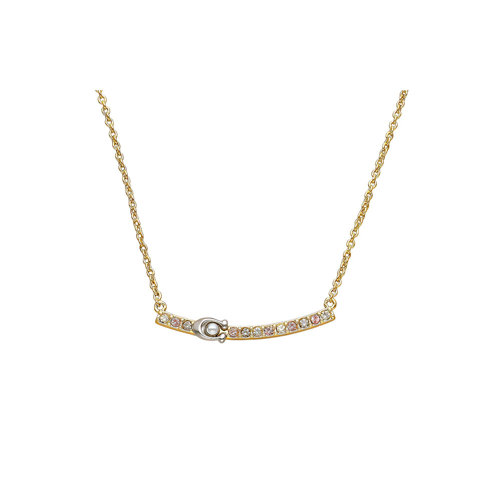 Coach Logo Decorative Gold Plated Brass Glass Cubic Zirconia Necklace Unisex necklace CL141GLD F,Gold