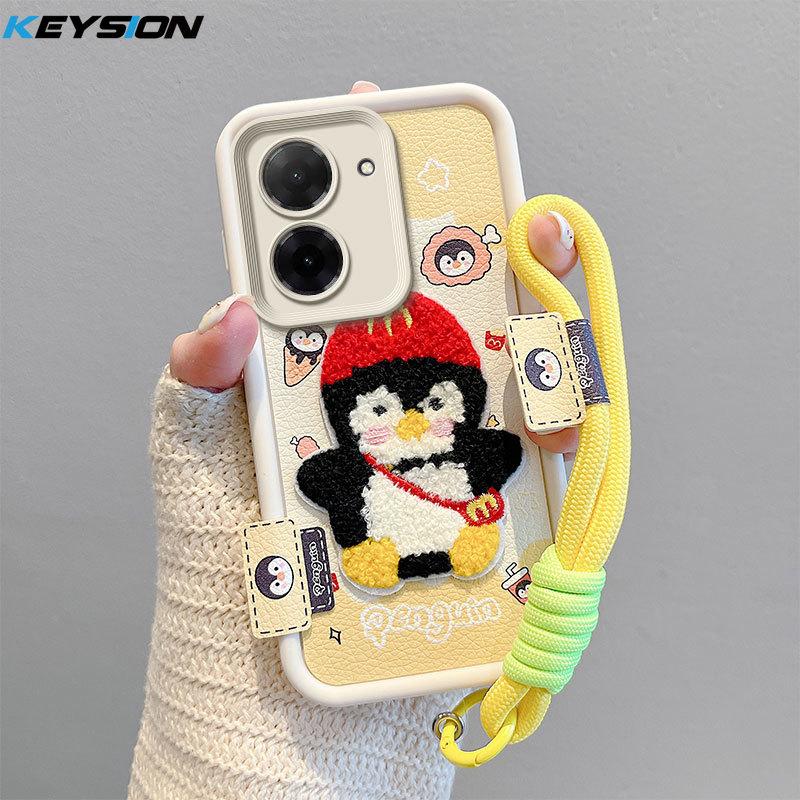 KEYSION Cartoon Cute Plush Embroidery Case for Xiaomi POCO C71 with Lanyard Soft Silicone Shockproof Phone Cover for Redmi A5 4G
