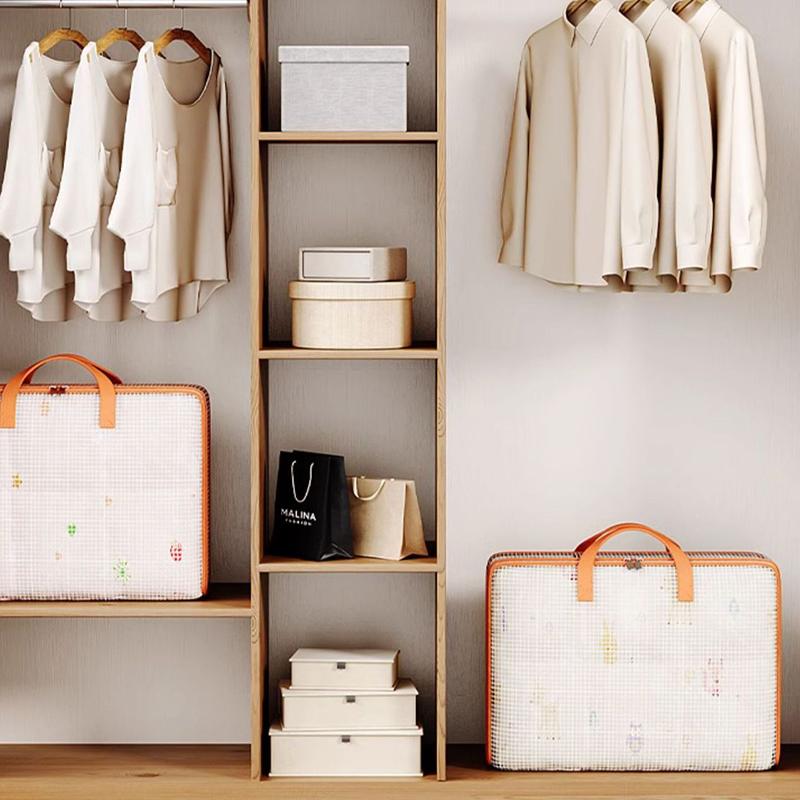 PVC Foldable Storage Bags with Handle Large Capacity Clothes Quilt Organizer Waterproof Moisture-proof Closet Organizer Bags