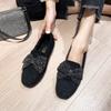 Fashion Crystal Bowknot Winter Shoes Women Furry Rabbit Fur Flats Woman Warm Plush Loafers Padded Cashmere Moccasins Fluffy Wool Shoes