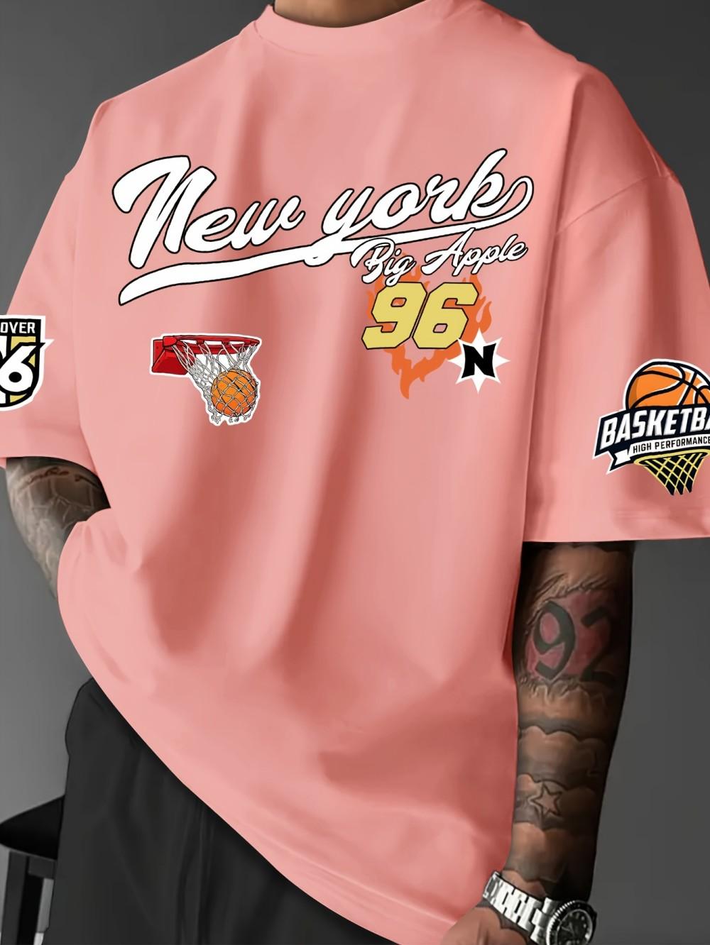 

Men s Summer Basketball Style Casual Breathable Round Neck T-shirt New York 96 Printed Soft Polyester Fiber Outdoor Street Top 4XL
