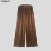 INCERUN Men's Y2K Glossy Baggy Wide Leg Pants Streetwear Hip Hop Casual Elastic Waist Bottoms