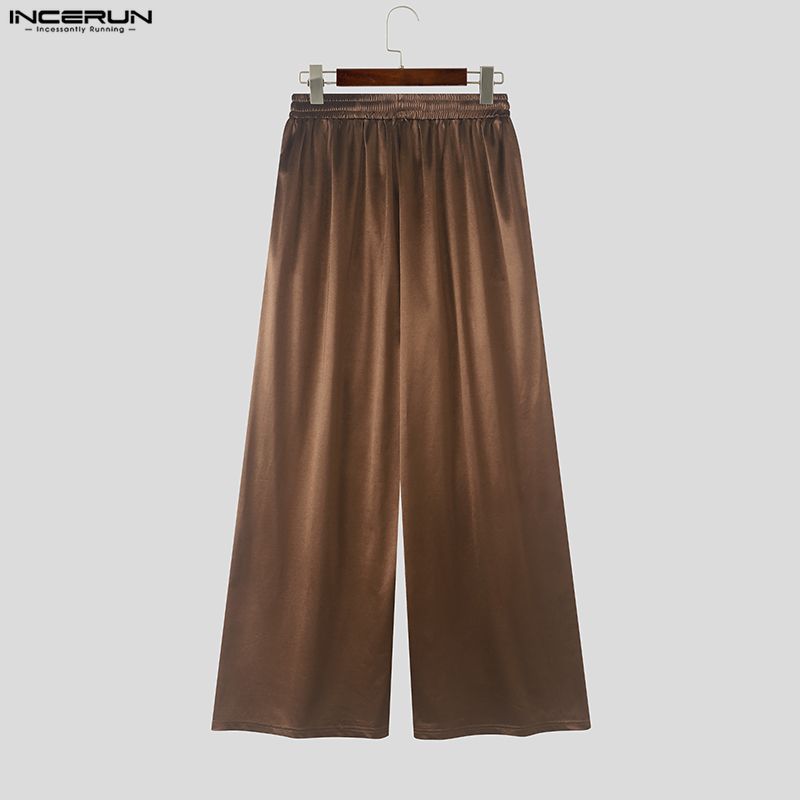 INCERUN Men's Y2K Glossy Baggy Wide Leg Pants Streetwear Hip Hop Casual Elastic Waist Bottoms
