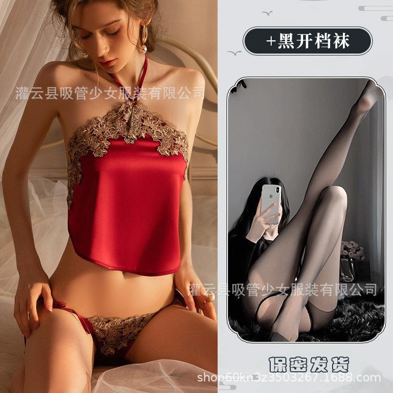 Sex underwear sexy belly pocket large size strap women's belly pocket hanging neck lace satin