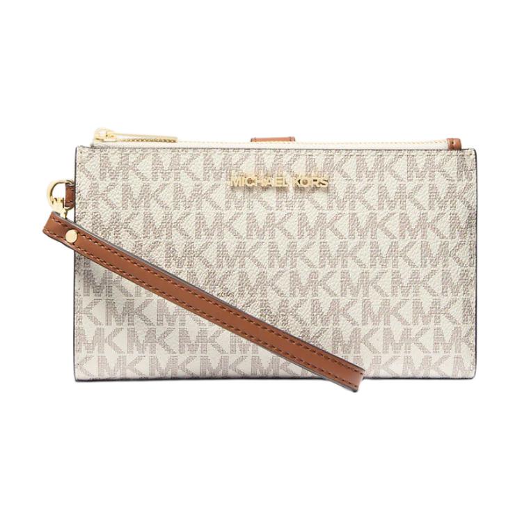Michael Kors MK Jet Set Travel Signature Logo Print Zip Closure Coated Canvas And Polyester Wallet Women wallet Vanilla-White 35F8GTVW0B-VANILLA Basic Set BagDust Bag 16730₽