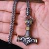 Flerfärgad pärlhalsband med vikingahammare och Thors hammare, rostfritt stål, herrhalsband, Mjolner amulett, smycken