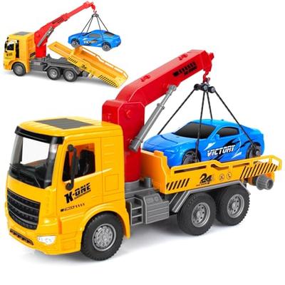 Toy Truck with Large Trailer, Tow Truck, Hook and Car, Rescue Bed, Crane, Construction Vehicle, Work Vehicle, City Vehicle, Emergency Vehicle, Moving