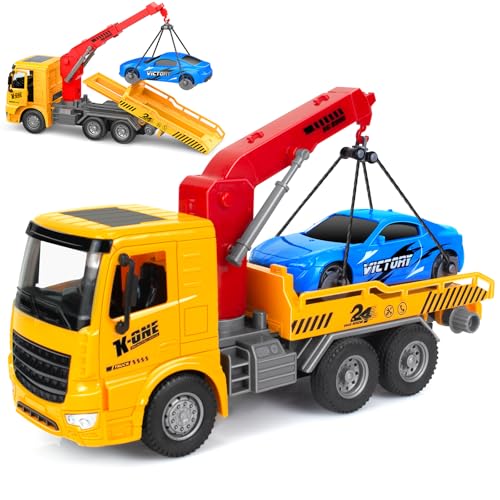 

Toy Truck with Large Trailer, Tow Truck, Hook and Car, Rescue Bed, Crane, Construction Vehicle, Work Vehicle, City Vehicle, Emergency Vehicle, Moving