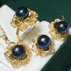Three-Piece Freshwater Pearl Necklace Set with 3D Flowers: 8-9mm Pearls, High Luster, Slight Imperfections, Multiple Colors