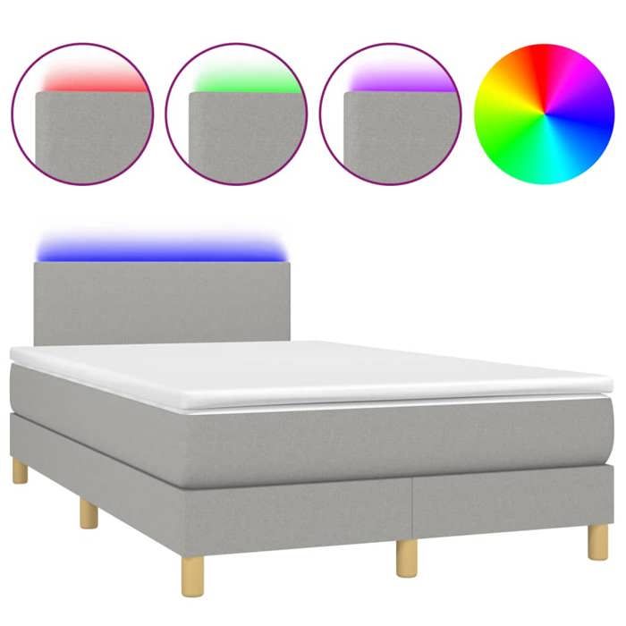 Exclusive House - Grey Light LED Mattress Slatted Bed Base 120x190 Cm Fabric