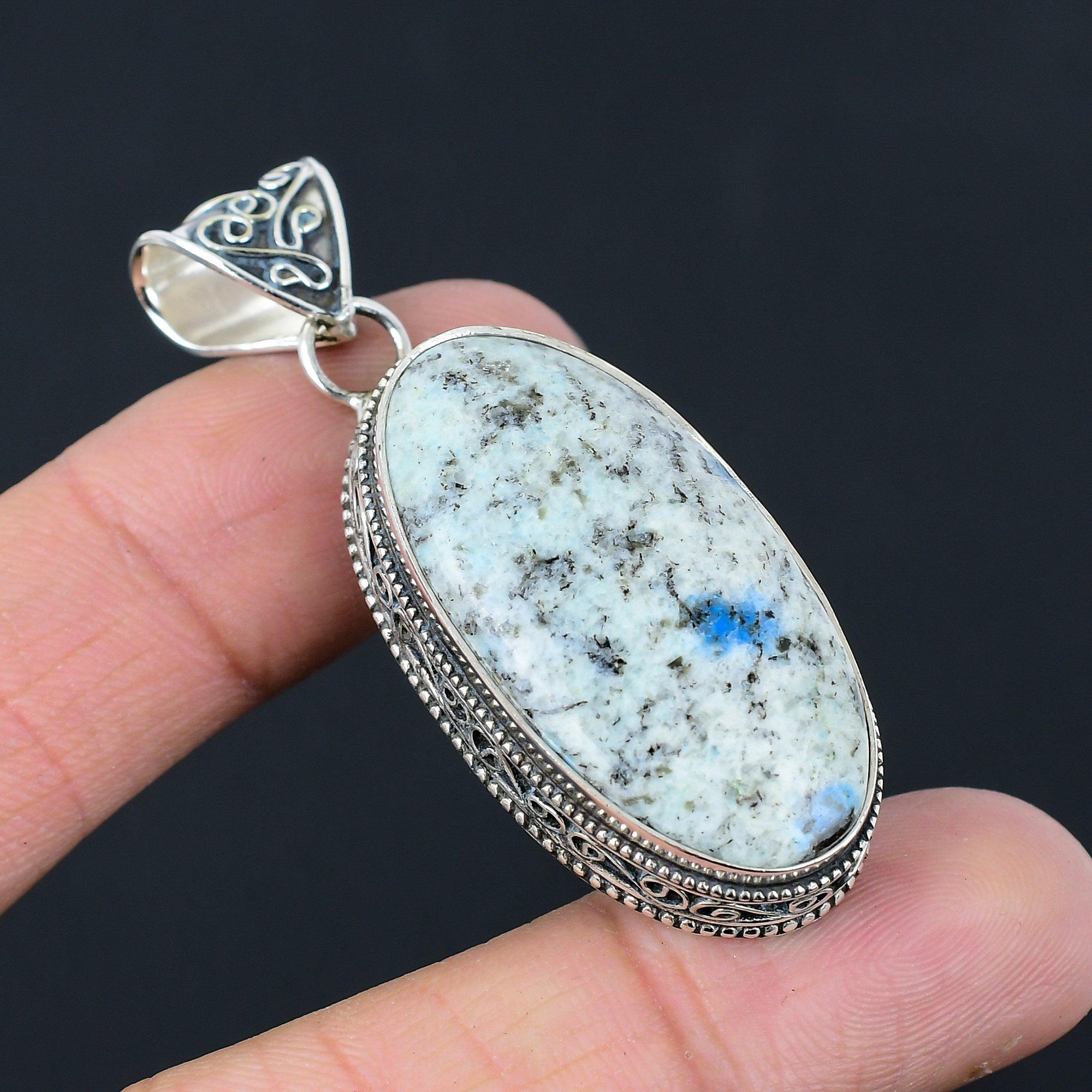Sterling Silver Oval K2 Jasper Stone Trendy Mother Elegant Handmade Boho Pendant