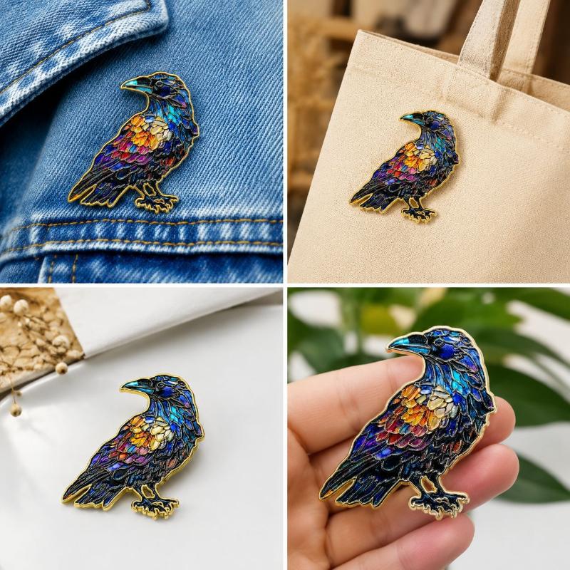 Einzigartiges Design Bunte Emaille Rabe Brosche Rostbeständiger Stift für Jacken Rucksäcke Punk Stil Schmuck Kollektion