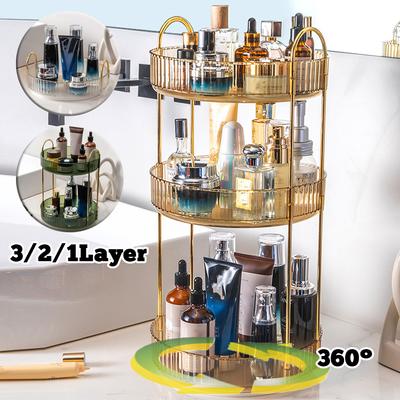 Organizer rotante per trucco per vanità 1-3 livelli ad alta capacità per cosmetici e cura della pelle, contenitore portaoggetti girevole a 360°