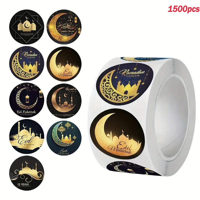 500/1500pcs Eid Mubarak Celebration Stickers, Ramadan Stickers, Islamic Festival Decorations, Muslim Holiday Labels,Ramadan Party Supplies