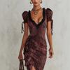 Europe and the United States 2026 New Personalized Leopard Print V-neck Sexy Fashion Printing Suspender Bubble Sleeve Dress