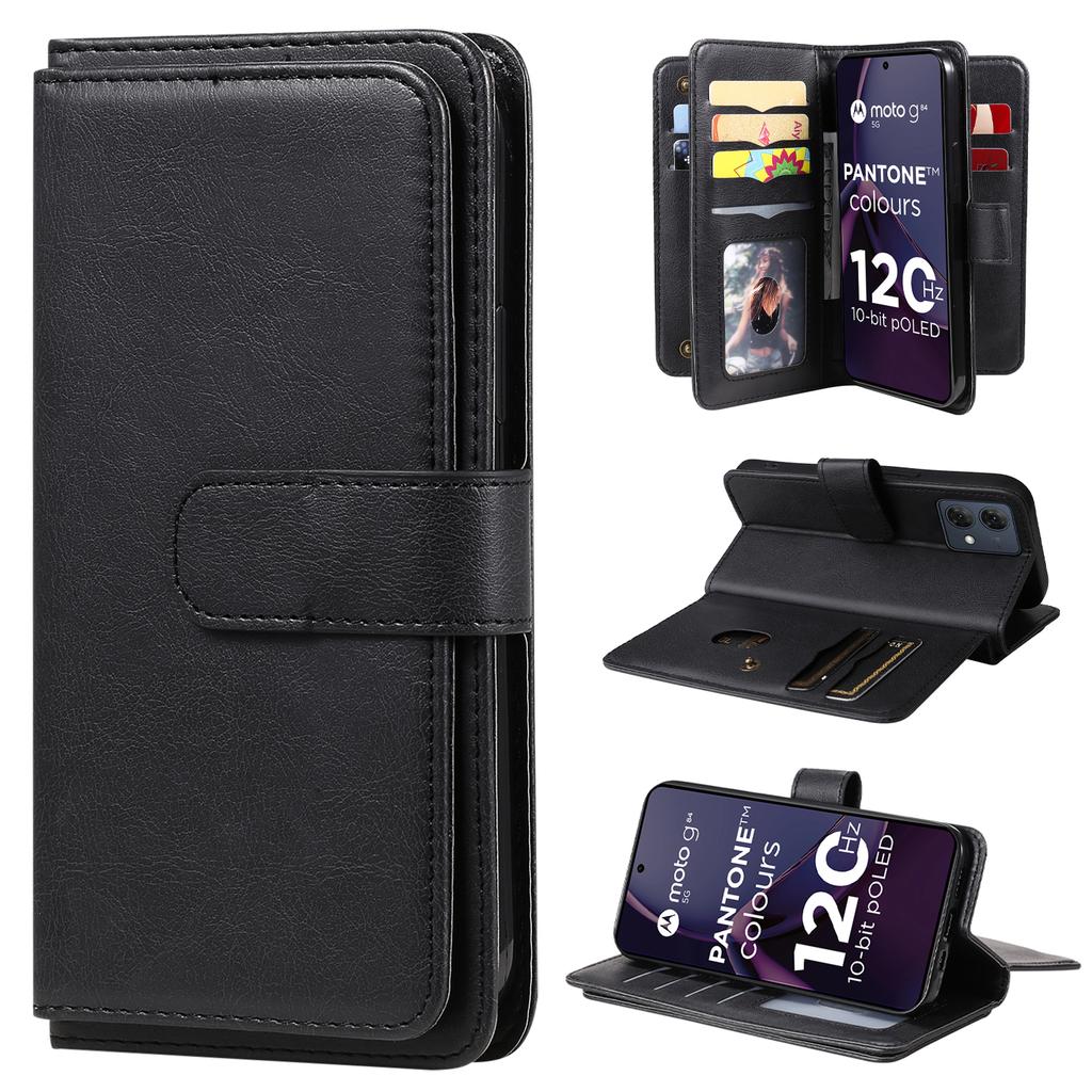 For Motorola Moto G84 5G Leather Case with 10 Card Holder Phone Cover Stand