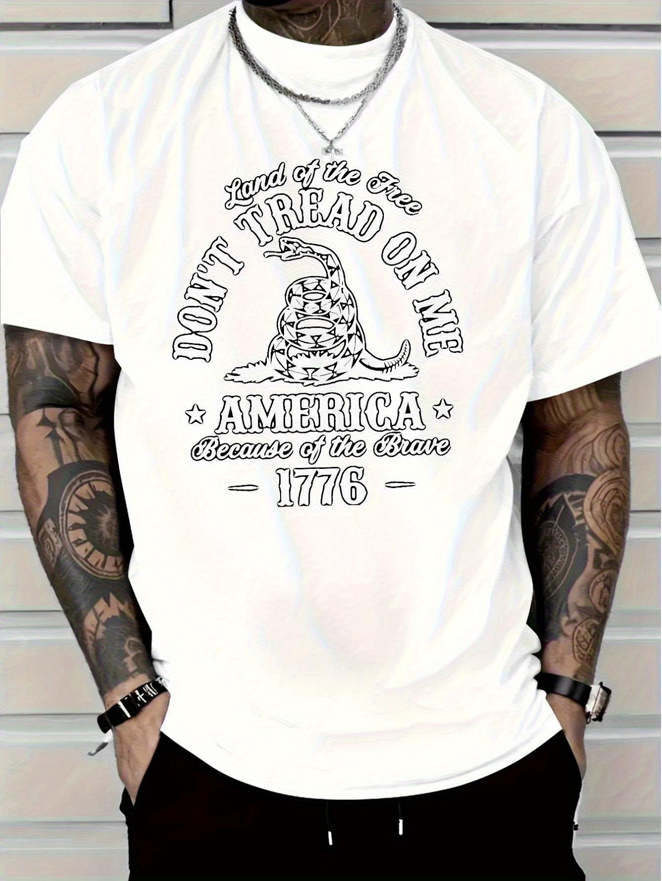 2025 Patriotic Don t Tread On Me 1776 Graphic T-shirt - 100% Cotton Rattlesnake & Stars Design XXL