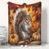 1pc Cozy Reversible Flannel Fleece Throw Blanket with Squirrel Print, Contemporary Style, All-Season Soft Warm Blanket for Sofa, Home Leisure, Air Con