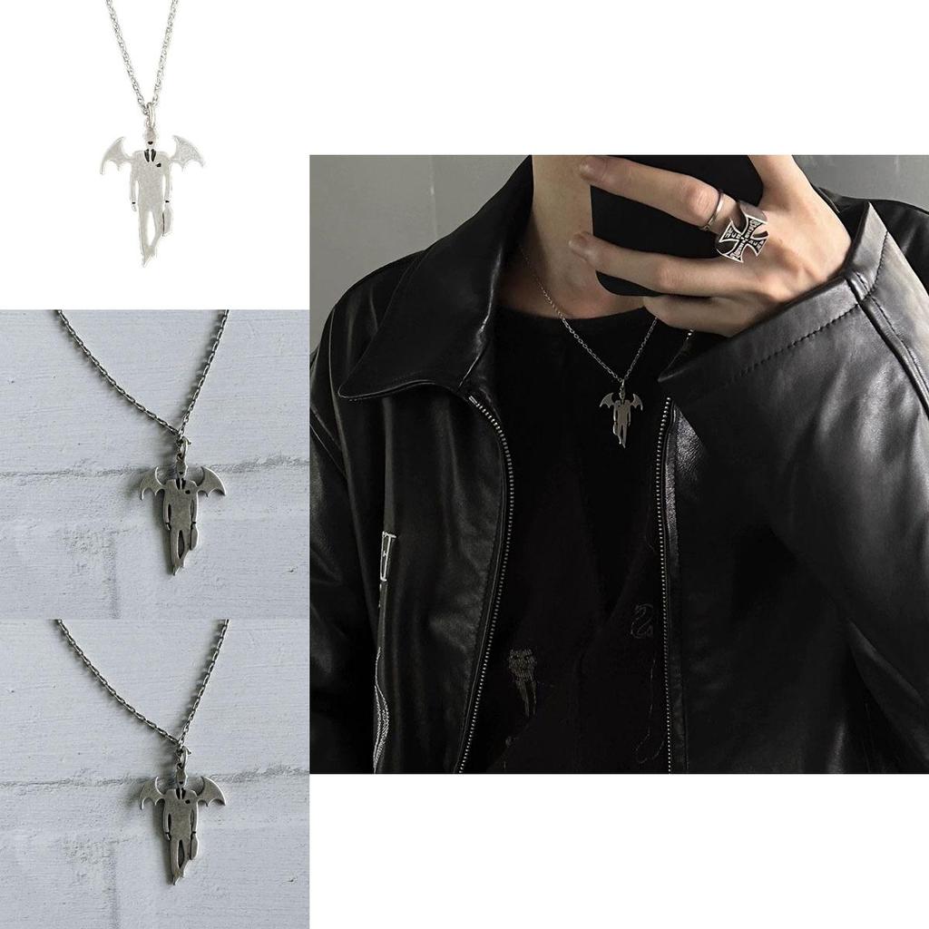 Halloween Vampire Mythology Pendant Necklace With Wing Motif For Costume Accessory