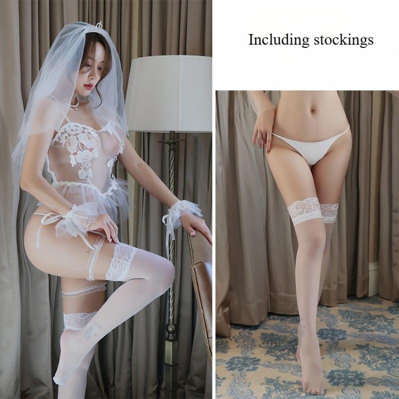 Ladies' Sexy Lingerie Midnight Passion Sexy Transparent Hollow Lace Bridal Dress Uniform Seductive Role-playing Erotic Clothing