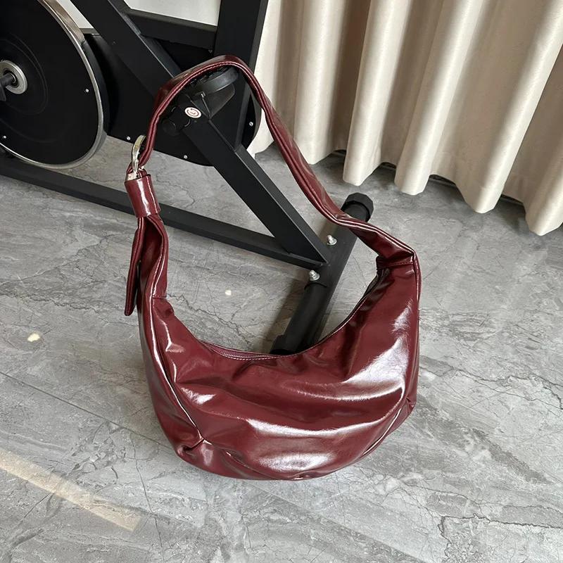 Luxury Soft PU Leather Shoulder Bag Half Moon Cloud Tote Bags for Women Large Capacity Crossbody Bags Wide Strap Hobo Women Bag 46x21x14cm