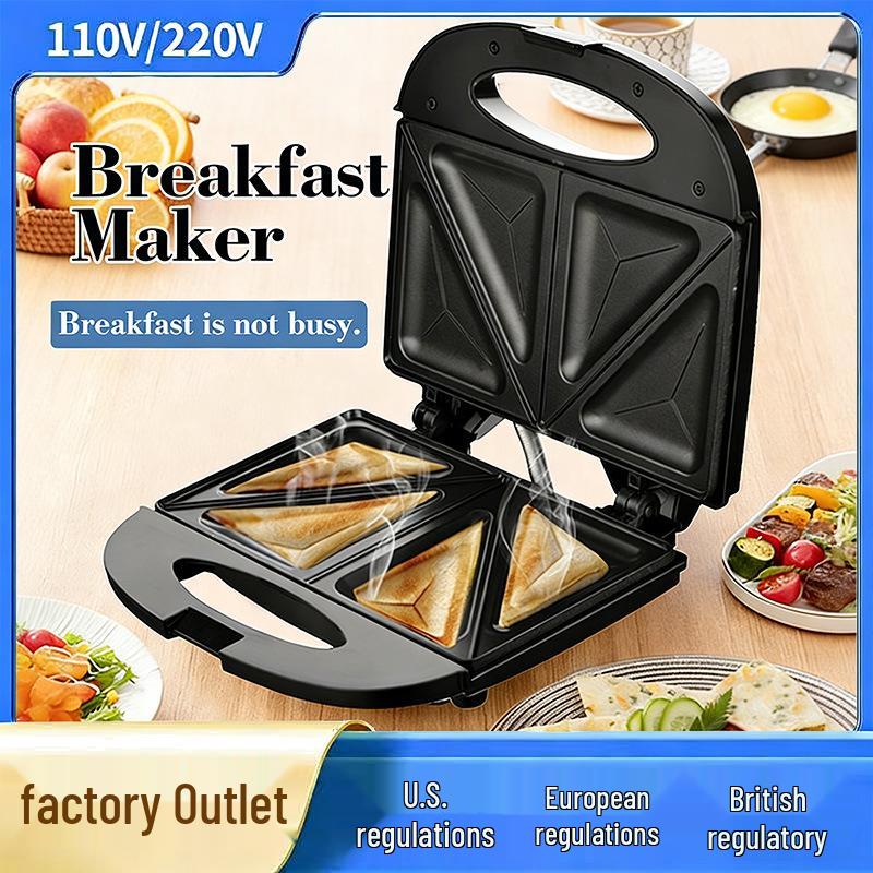 Electric Sandwich and Waffle Maker for European and American Style Breakfasts