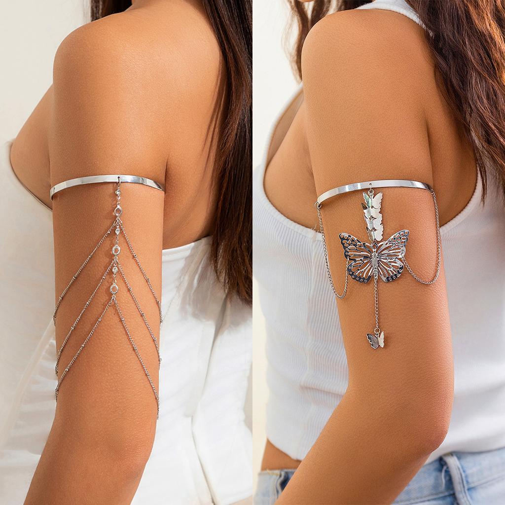ins wind butterfly fringed open arm bracelet female, personalized metal U-shaped chain arm chain jewelry
