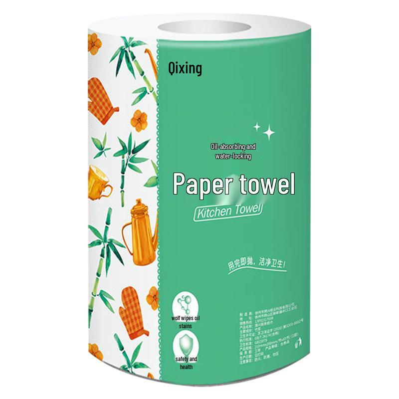 Qixing Bamboo Pulp Kitchen Tissues: Oil & Water Absorbent, 10 Rolls.