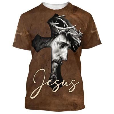 Jesus Kreuz T-Shirts Herren Damen Religion Grafik 3D Gedruckt Lässig Vintage Kurzarm T-Shirt Sommer Mode Übergroße Oberteile
