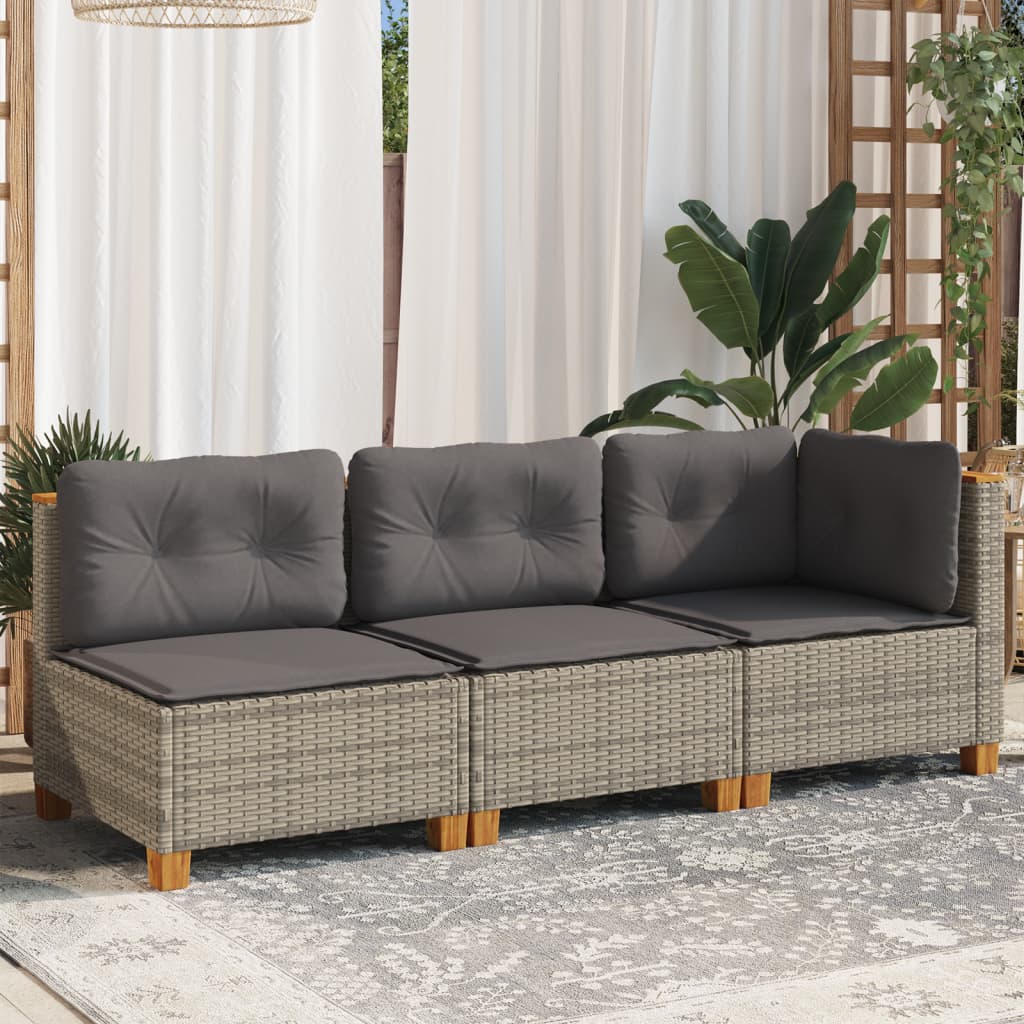 Garden Sofa with Cushions 3 Seater Grey Poly Rattan