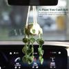 Cute Crochet Plant for Rear View Mirror, Boho Handmade Car Mirror Hanging Accessory for Women & Girls, Green Interior Aesthetic Decor Truck Hanger