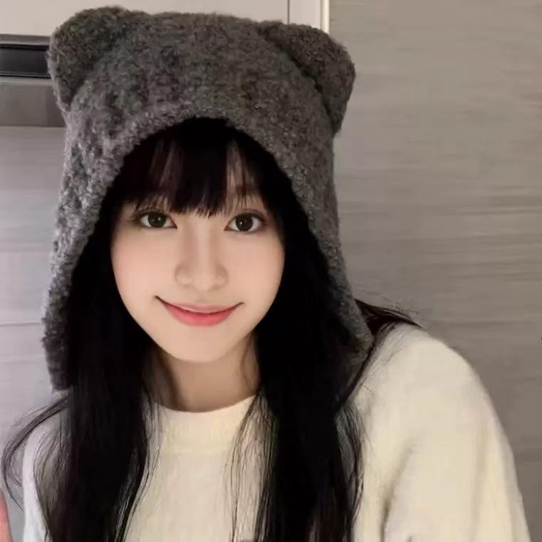 Winter Hat Female Fashion Cute Puppy Ear Hat Female Thickened Warm Riding Cartoon Plush Hat